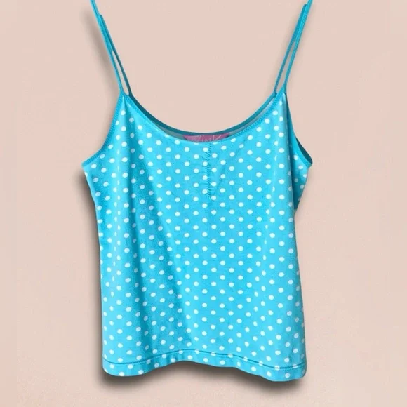 Y2K PINK Victoria’s Secret Polka Dot Cami Tank in Aqua Blue & White, size Small